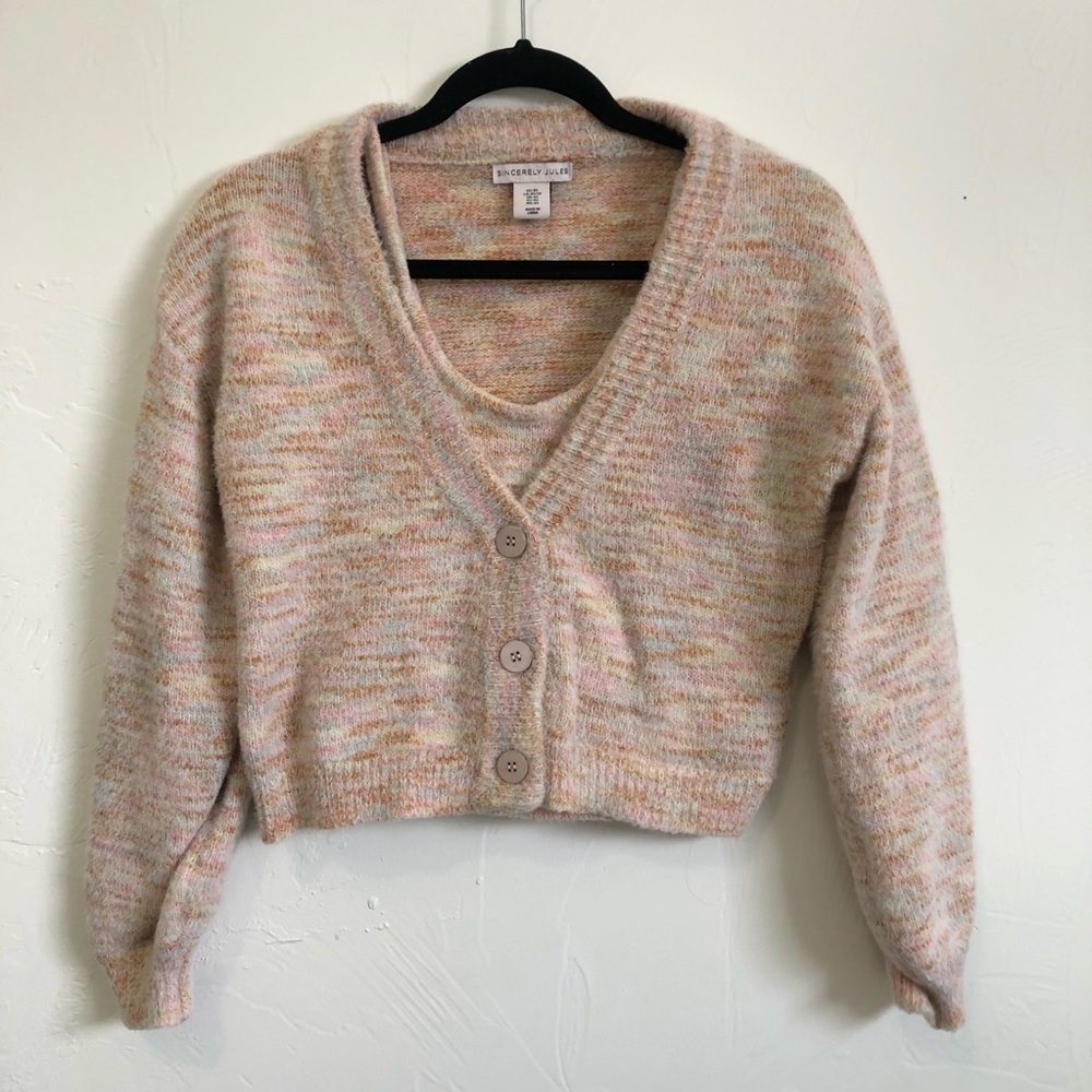 Fuzzy Crop Cardigan and Tank Set